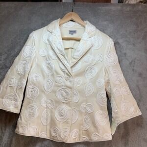 Principe Womens Eggshell White 3D Rosette Floral Applique Blazer Jacket Size 10